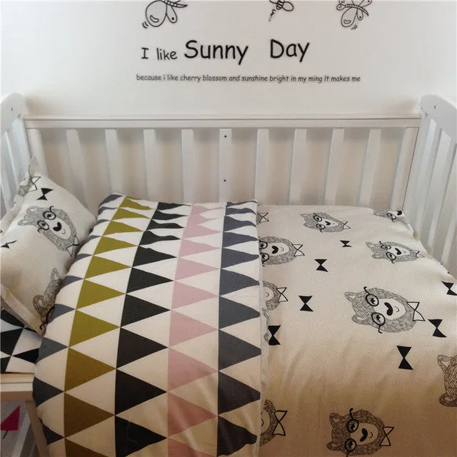 Aden Bears 3 Pcs Cotton Crib Bed Linen Kit Cartoon Baby Bedding Set Includes Pillowcase Bed Sheet Duvet Cover Without Filler