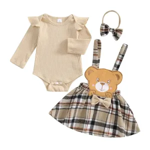 Baby Girls 3Pcs Fall Suspender Skirt with Headband