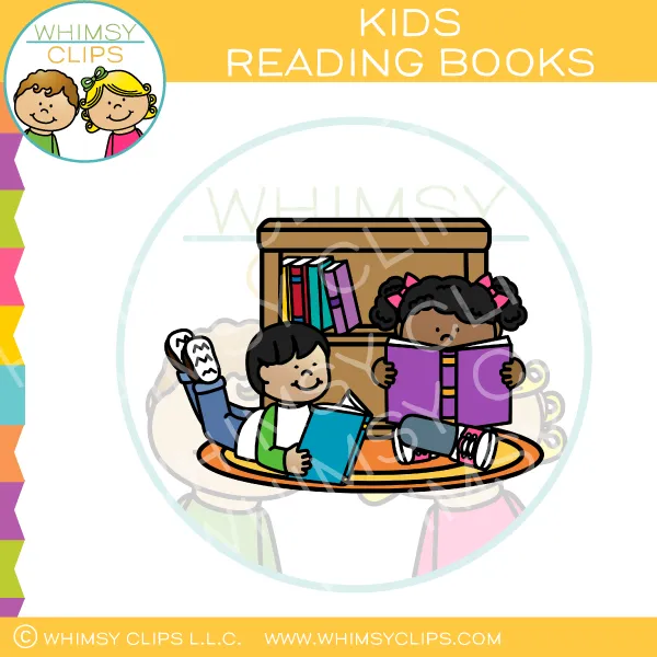 Kids Reading Books On The Floor Clip Art